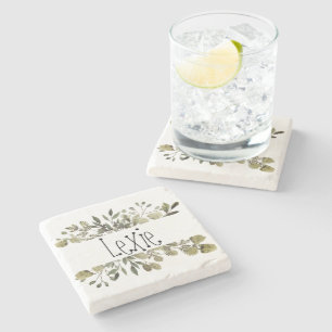 Trendy Watercolor Botanical Stone Coaster