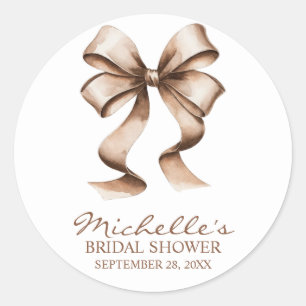 Trendy Watercolor Bow Coquette Bridal Shower Classic Round Sticker