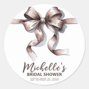 Trendy Watercolor Bow Coquette Bridal Shower Classic Round Sticker
