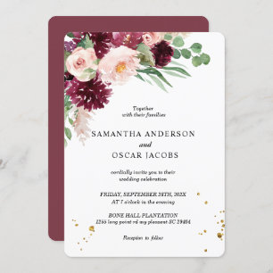 Trendy Watercolor Burgundy Blush Pink Floral  Invitation