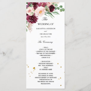 Trendy Watercolor Burgundy Blush Pink Floral Menu