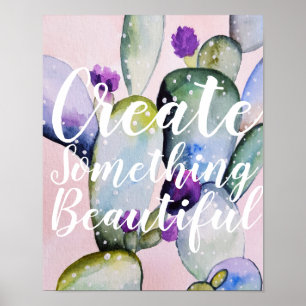 Trendy Watercolor Cactus Create Quote Poster