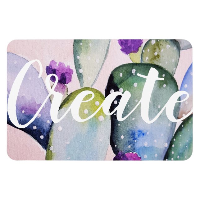Trendy Watercolor Cactus Illustration Create Magnet (Horizontal)