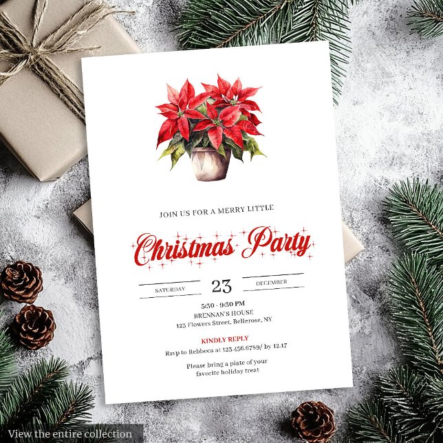 Trendy Watercolor Christmas Flowers Holiday Invite (Trendy Watercolor Christmas Flowers Holiday Invitation)
