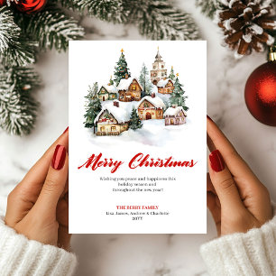 Trendy Watercolor Christmas Scene Greeting Card