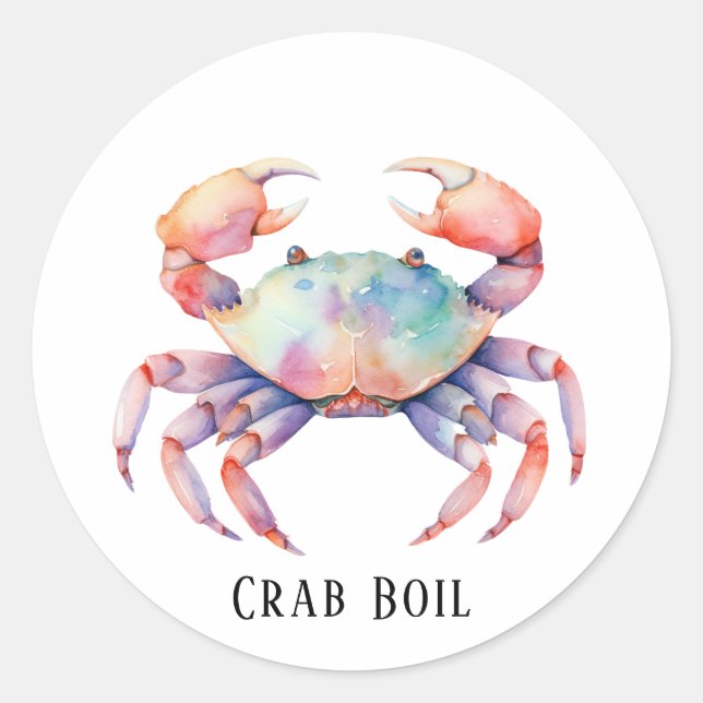 Trendy Watercolor Crab Boil Party Classic Round Sticker (Front)