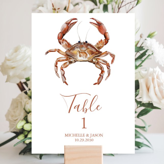 Trendy Watercolor Crab Nautical Table Number (Creator Uploaded)