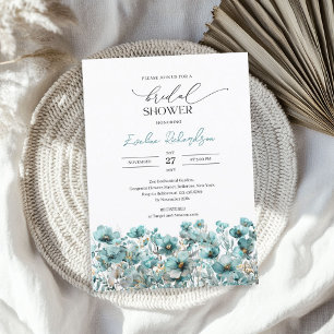 Trendy watercolor dusty blue spring wildflowers invitation
