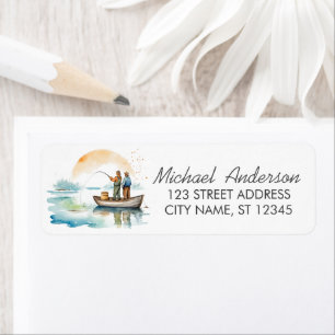 Trendy Watercolor Fishing Return Address           Label