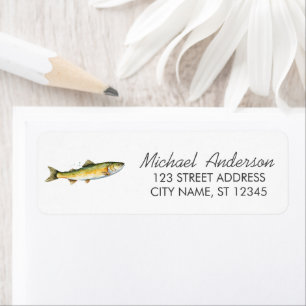 Trendy Watercolor Fishing Return Address           Label