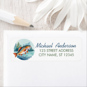 Trendy Watercolor Fishing Return Address           Label