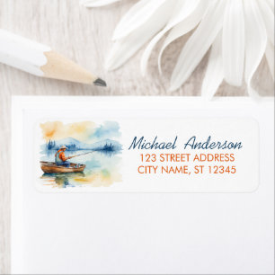 Trendy Watercolor Fishing Return Address           Label