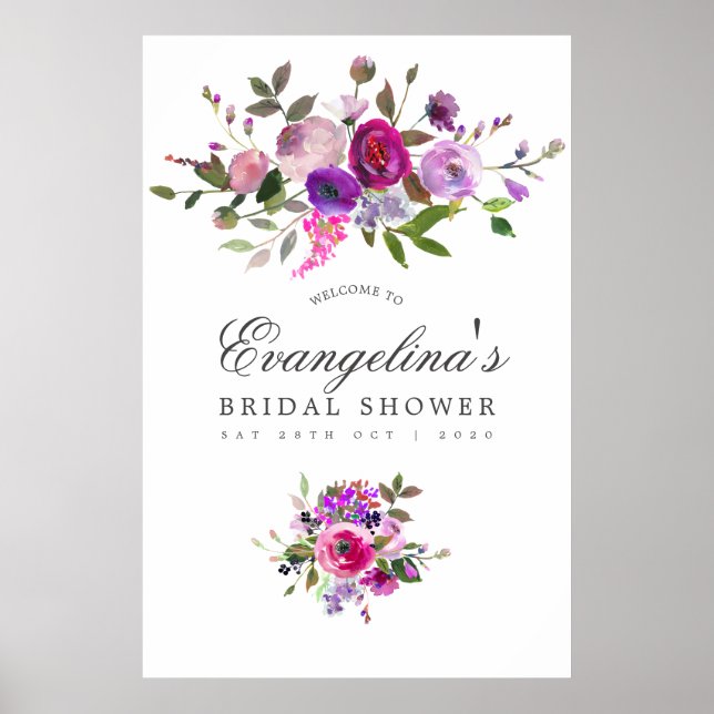 Trendy Watercolor Floral Bridal Shower Welcome Poster (Front)