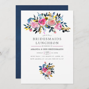 Trendy Watercolor Floral Bridesmaids Luncheon Invitation