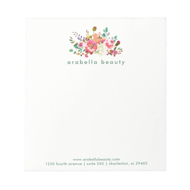 Trendy Watercolor Floral with Business Name Notepad (Front)