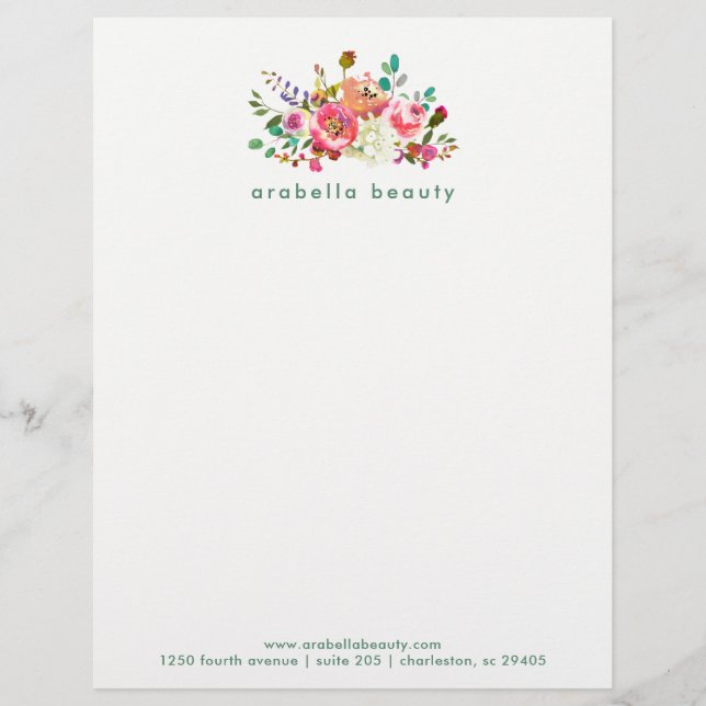 Trendy Watercolor Floral with Business Name Personalised Letterhead (Front)