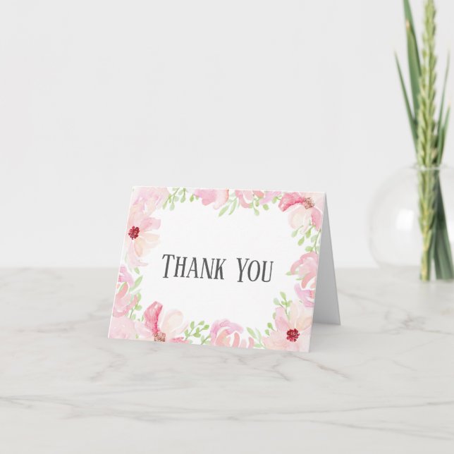 Trendy Watercolor Flower Anemone Thank You Card (Front)
