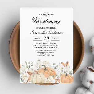 Trendy Watercolor Flowers & Pumpkins Autumn Invitation