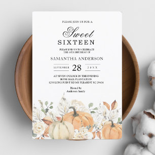 Trendy Watercolor Flowers & Pumpkins Autumn  Invitation