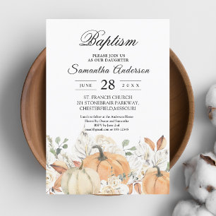 Trendy Watercolor Flowers & Pumpkins Autumn Invitation
