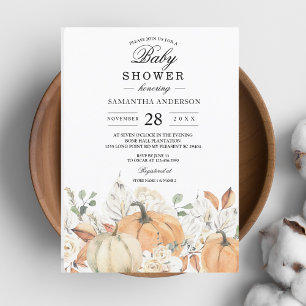Trendy Watercolor Flowers & Pumpkins Autumn  Invitation