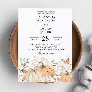 Trendy Watercolor Flowers & Pumpkins Autumn Invitation