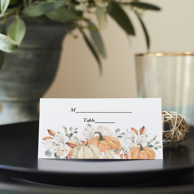 Trendy Watercolor Flowers & Pumpkins Autumn  Place Card (Creator Uploaded)