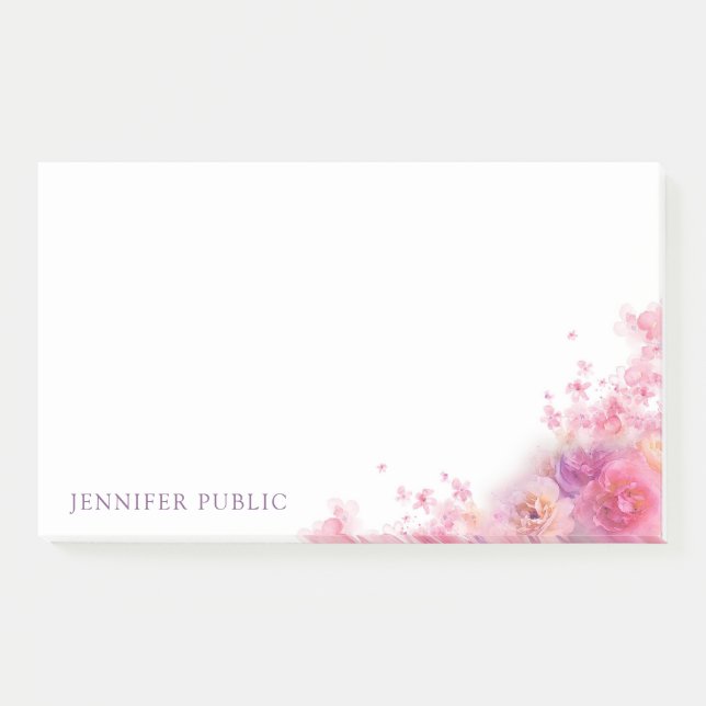 Trendy Watercolor Flowers Roses Elegant Modern Post-it Notes (Front)