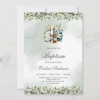 Trendy watercolor gold candle white lilies Baptism