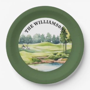 Trendy Watercolor Golf Orientated Course Cart Paper Plate