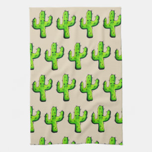 Trendy Watercolor Kawaii Cactus Tea Towel