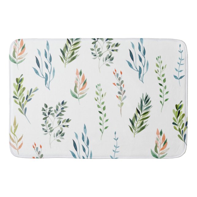 Trendy Watercolor Leave Elements Bath Mat (Front)
