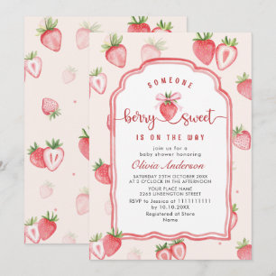 Trendy Watercolor Meadow Strawberry Baby Shower Invitation