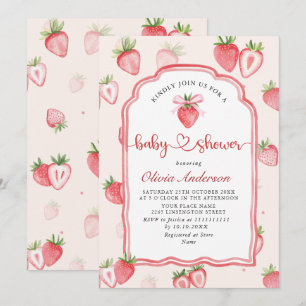 Trendy Watercolor Meadow Strawberry Baby Shower Invitation