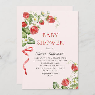 Trendy Watercolor Meadow Strawberry Baby Shower Invitation