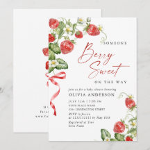 Trendy Watercolor Meadow Strawberry Baby Shower