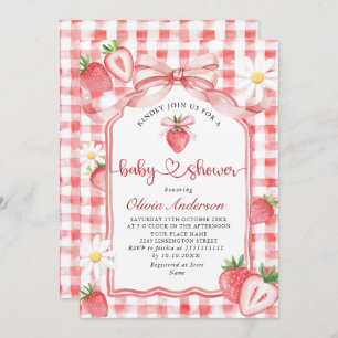 Trendy Watercolor Meadow Strawberry Baby Shower Invitation