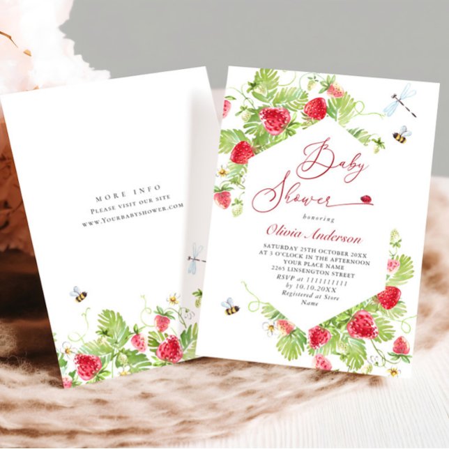 Trendy Watercolor Meadow Strawberry Baby Shower Invitation (Creator Uploaded)