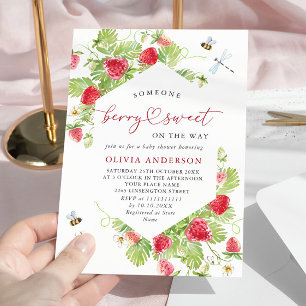 Trendy Watercolor Meadow Strawberry Baby Shower Invitation