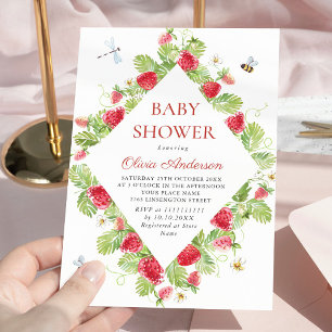Trendy Watercolor Meadow Strawberry Baby Shower Invitation
