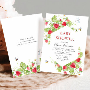 Trendy Watercolor Meadow Strawberry Baby Shower Invitation