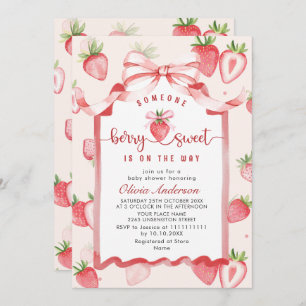 Trendy Watercolor Meadow Strawberry Baby Shower Invitation
