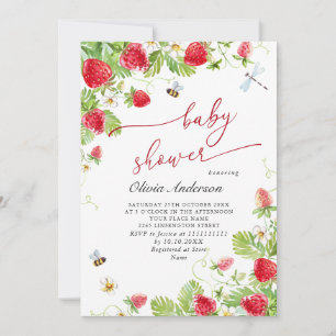 Trendy Watercolor Meadow Strawberry Baby Shower Invitation
