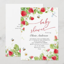 Trendy Watercolor Meadow Strawberry Baby Shower