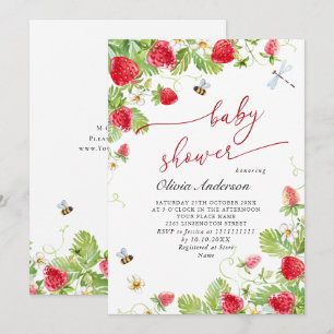 Trendy Watercolor Meadow Strawberry Baby Shower Invitation
