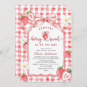 Trendy Watercolor Meadow Strawberry Baby Shower Invitation