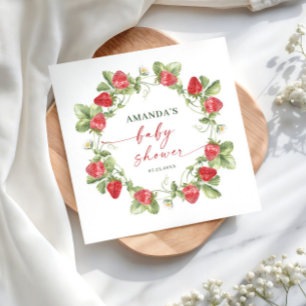 Trendy Watercolor Meadow Strawberry Baby Shower Napkin