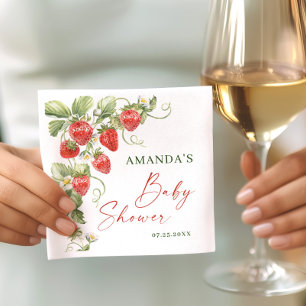 Trendy Watercolor Meadow Strawberry Baby Shower Napkin