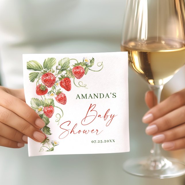 Trendy Watercolor Meadow Strawberry Baby Shower Napkin (Creator Uploaded)