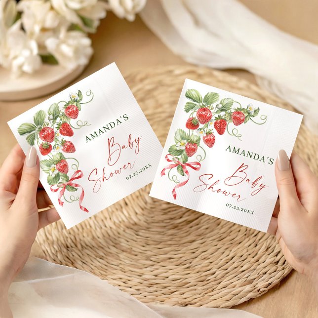 Trendy Watercolor Meadow Strawberry Baby Shower Napkin (Creator Uploaded)